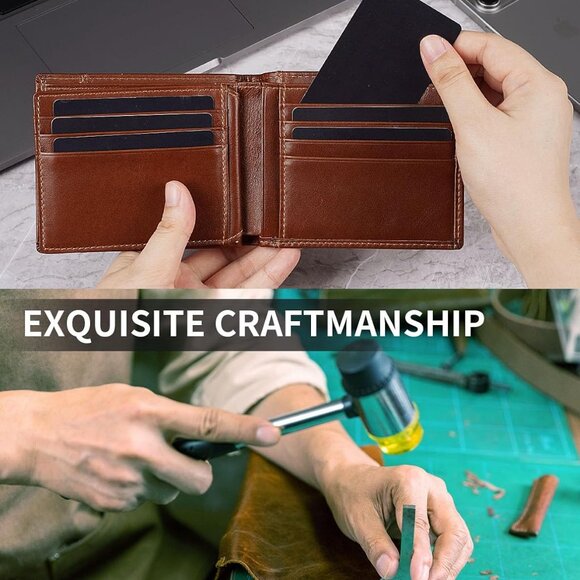New Mens Wallet Rfid Blocking Genuine Leather Bifold Wallets